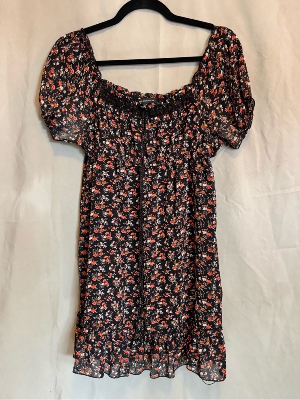 Urban Behavior Black Mini Dress with Coral Floral Print